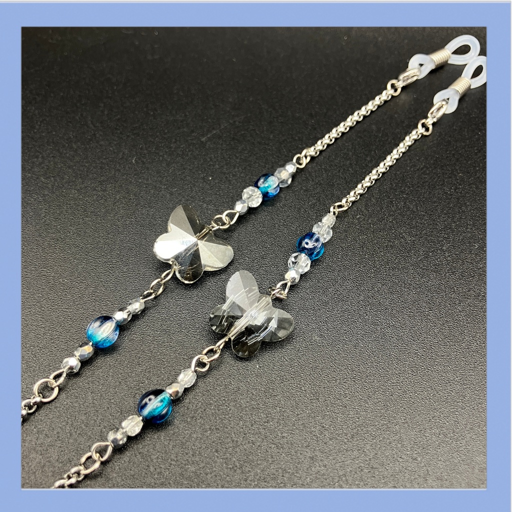 【メガネチェーン】ブルー×シルバー (ニッケルフリー)ハンドメイド