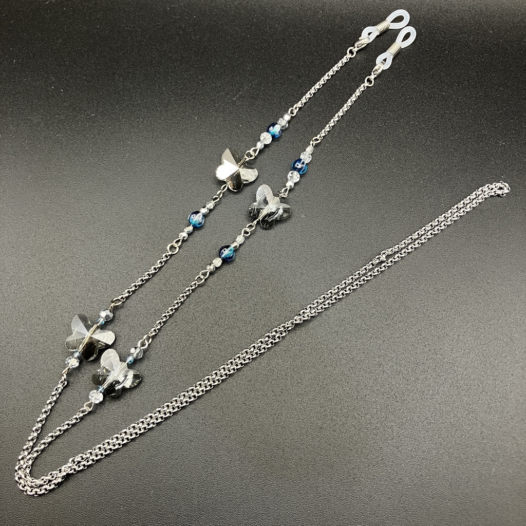 【メガネチェーン】ブルー×シルバー (ニッケルフリー)ハンドメイド