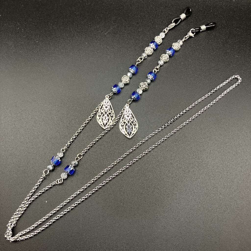 【メガネチェーン】ブルー×シルバー (ニッケルフリー)ハンドメイド