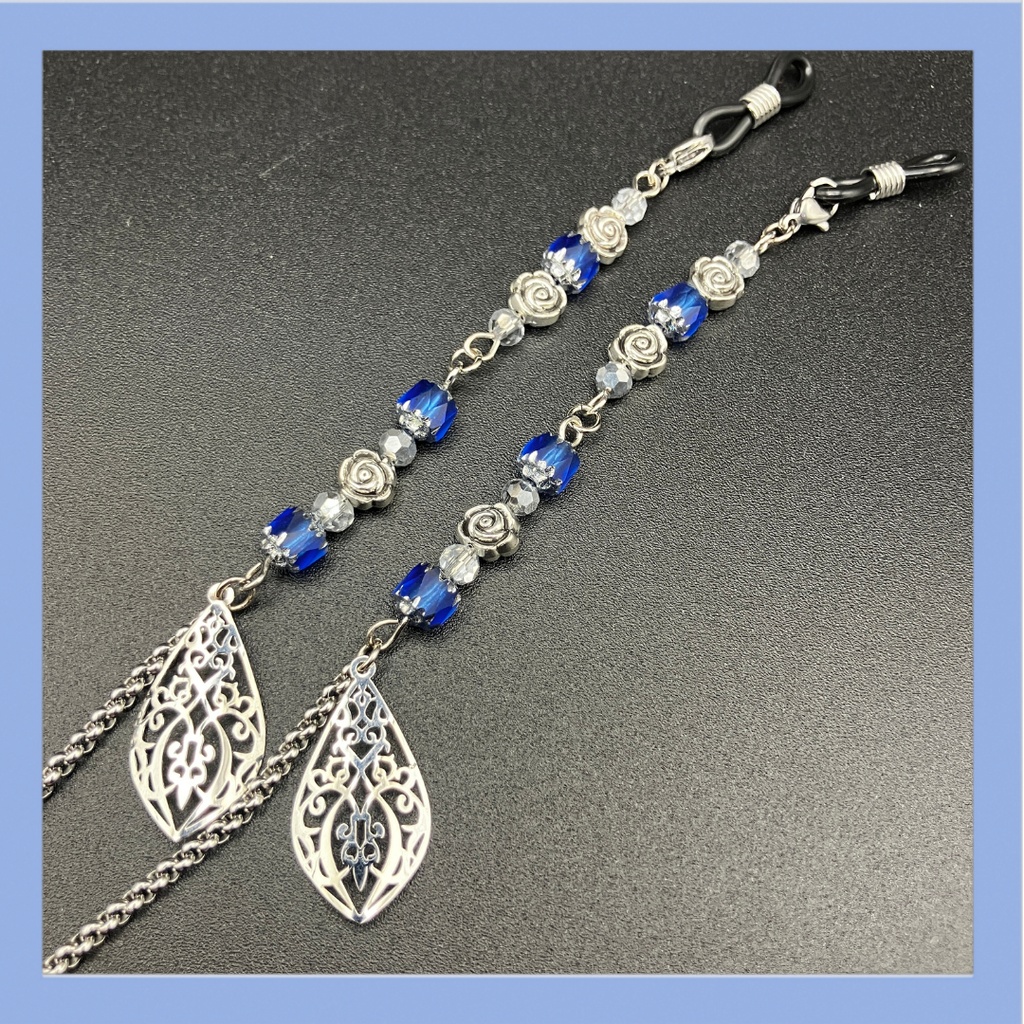 【メガネチェーン】ブルー×シルバー (ニッケルフリー)ハンドメイド