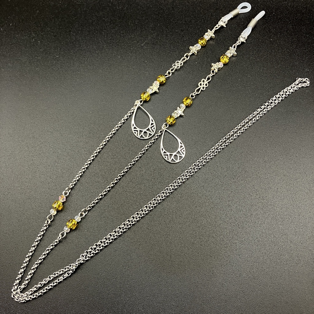 【メガネチェーン】イエロー×シルバー (ニッケルフリー)ハンドメイド