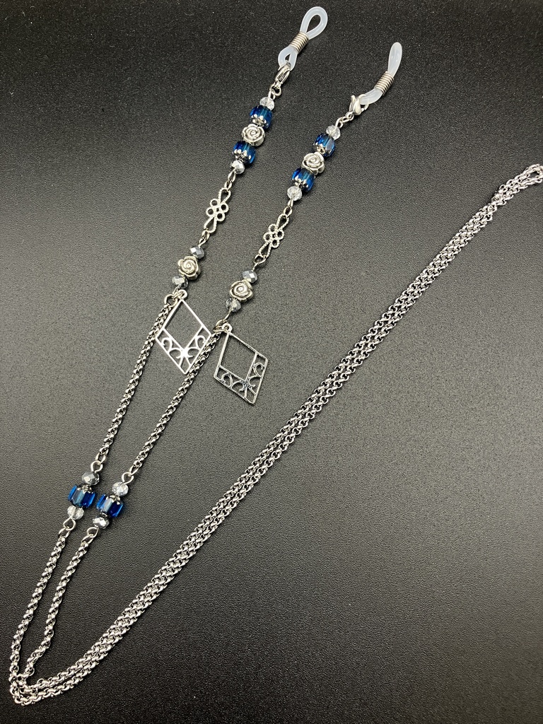 【メガネチェーン】ブルー×シルバー (ニッケルフリー)ハンドメイド