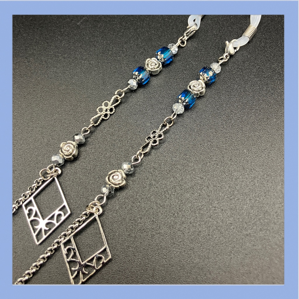 【メガネチェーン】ブルー×シルバー (ニッケルフリー)ハンドメイド