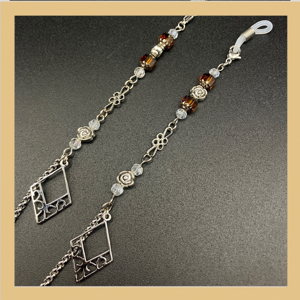 【メガネチェーン】オレンジ×シルバー (ニッケルフリー)ハンドメイド