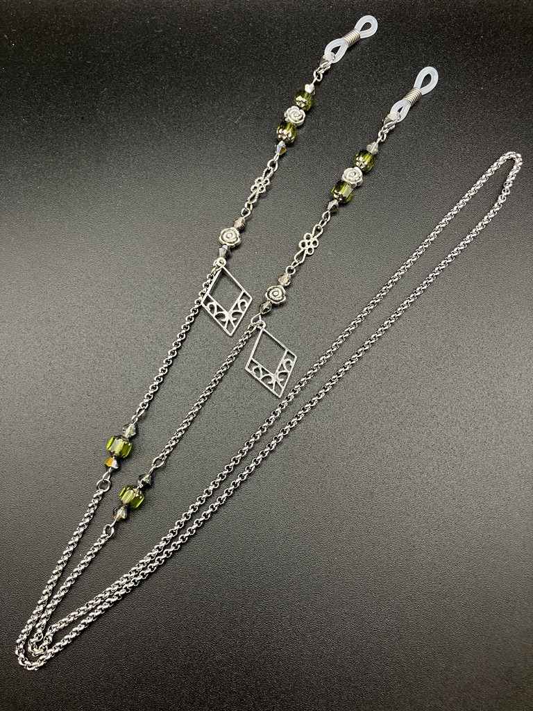 【メガネチェーン】オレンジ×シルバー (ニッケルフリー)ハンドメイド