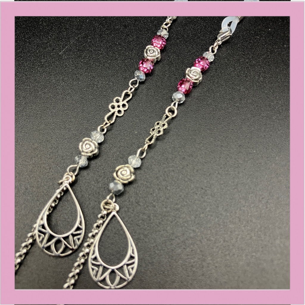 【メガネチェーン】ピンク×シルバー (ニッケルフリー)ハンドメイド