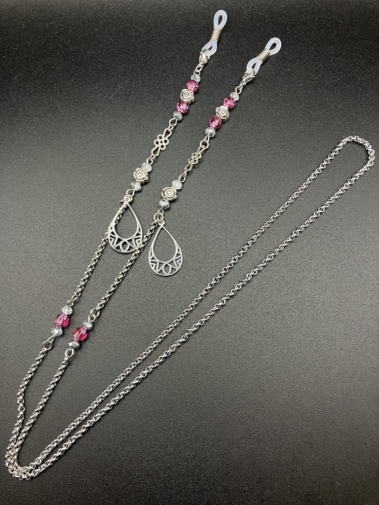 【メガネチェーン】ピンク×シルバー (ニッケルフリー)ハンドメイド
