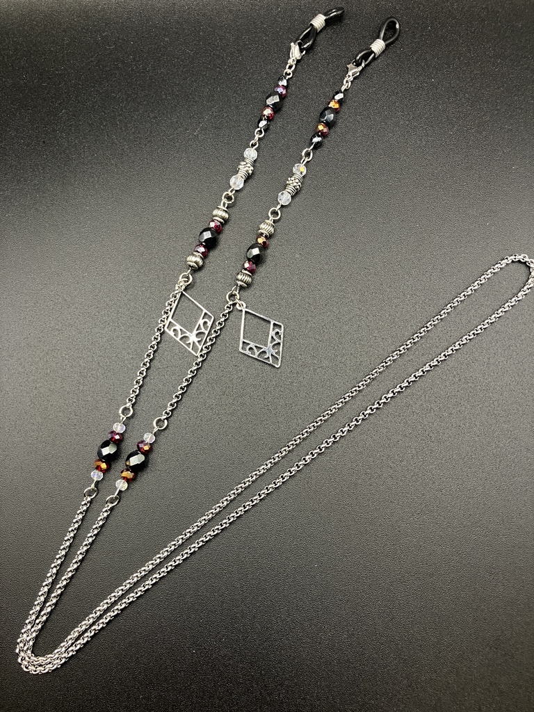 【メガネチェーン】レッド×シルバー (ニッケルフリー)ハンドメイド
