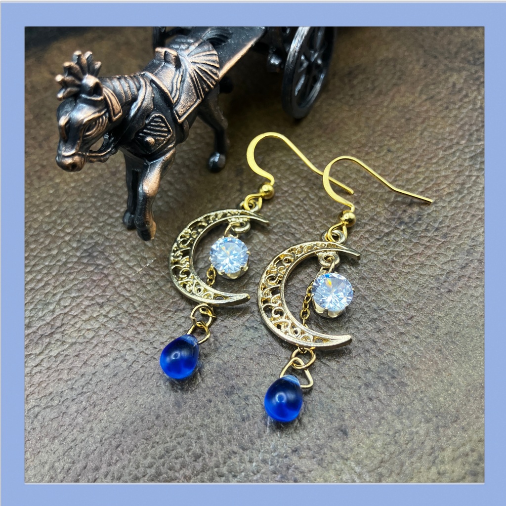 【ピアス イヤリング】ブルー×ゴールド ハンドメイド ニッケルフリー