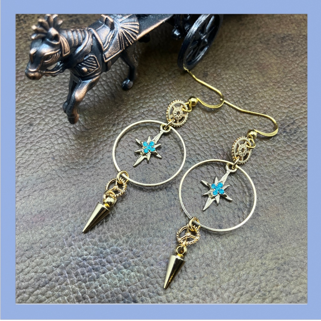【ピアス イヤリング】ライトブルー×ゴールド　ハンドメイド　ニッケルフリー