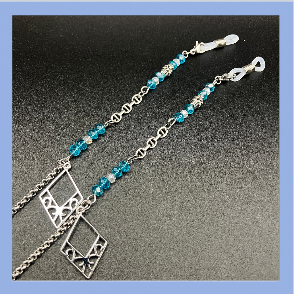 【メガネチェーン】ブルー×シルバー　(ニッケルフリー)ハンドメイド