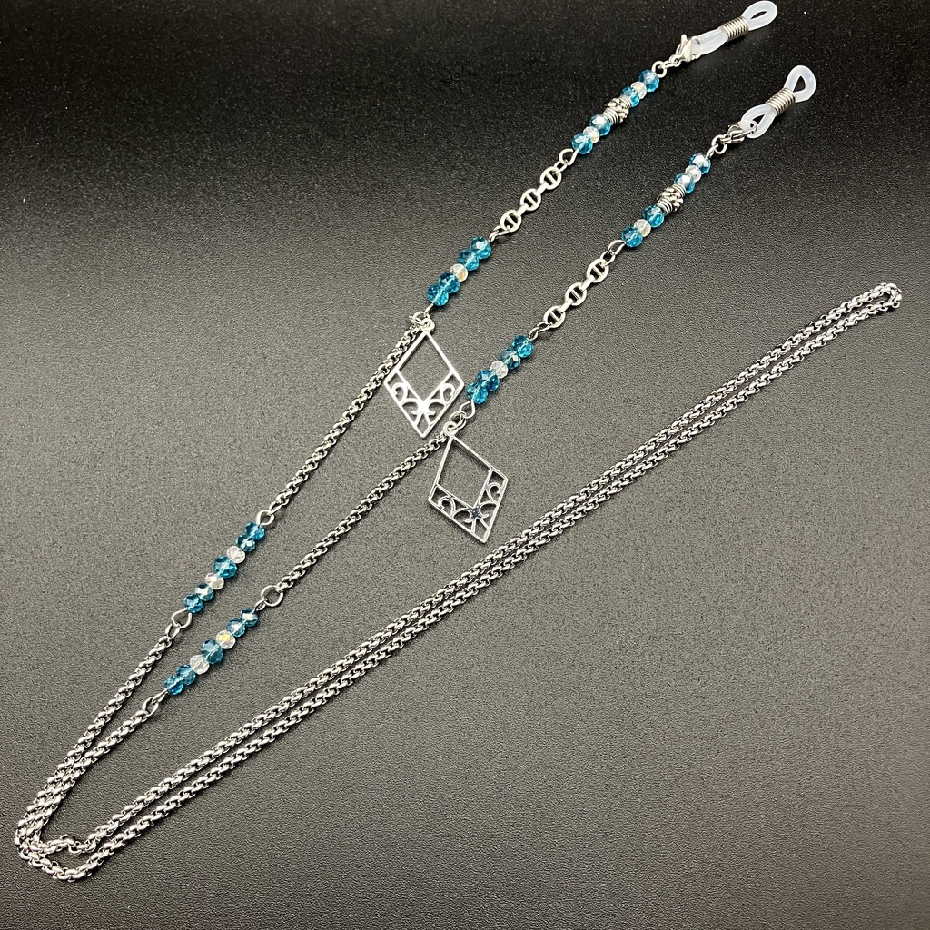 【メガネチェーン】ブルー×シルバー (ニッケルフリー)ハンドメイド
