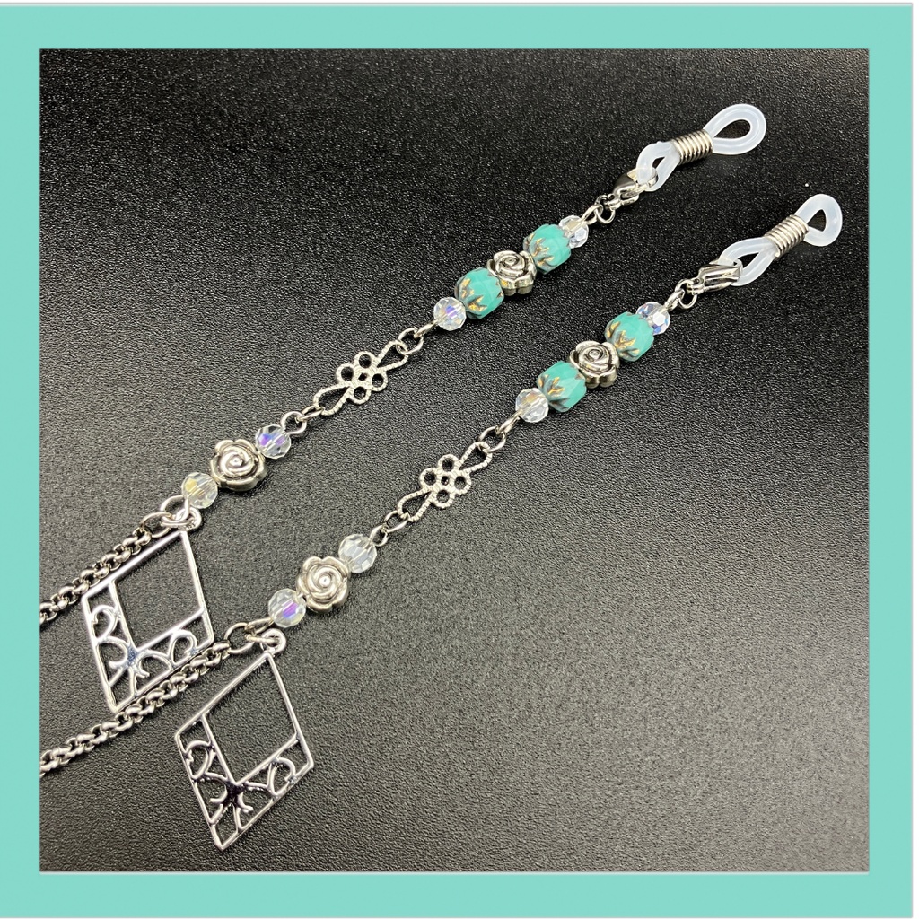 【メガネチェーン】ミントグリーン×シルバー メガネチェーン(ニッケルフリー)   