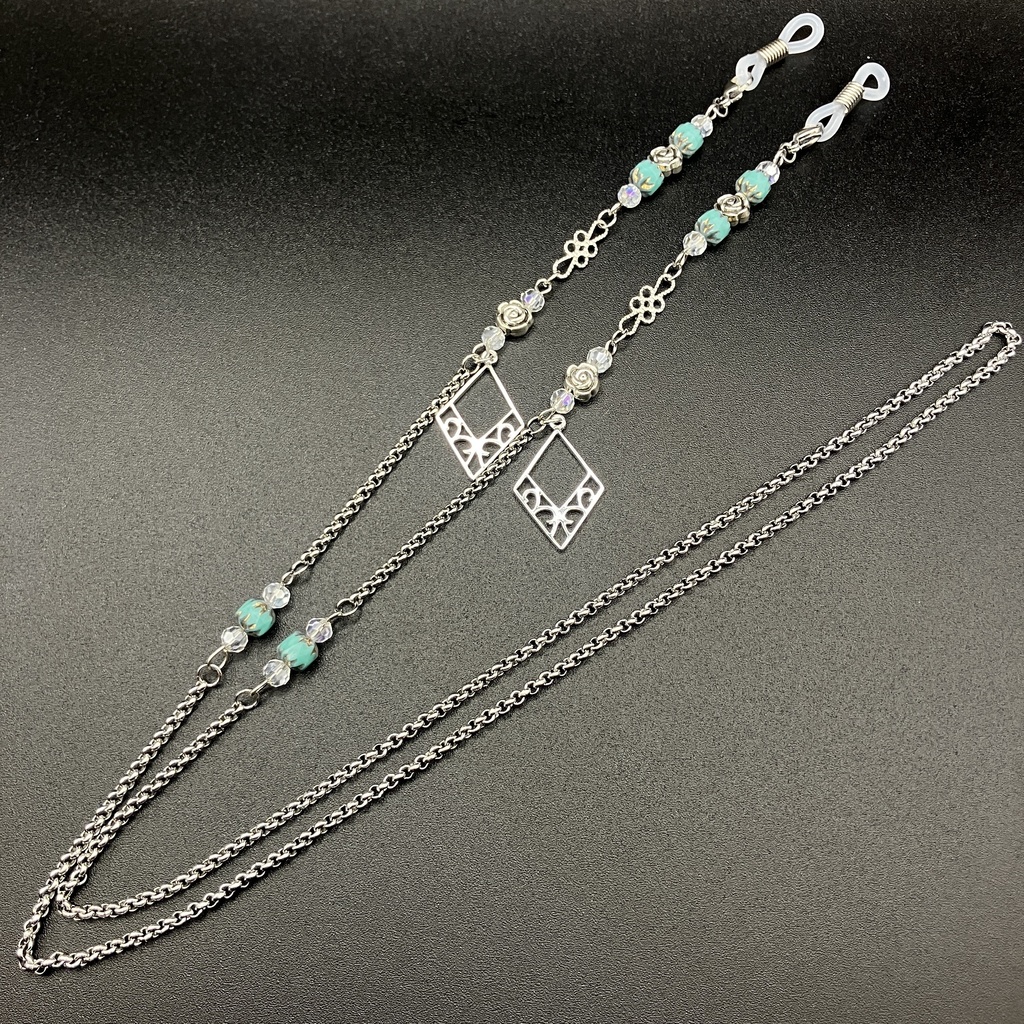 【メガネチェーン】ミントグリーン×シルバー メガネチェーン(ニッケルフリー)