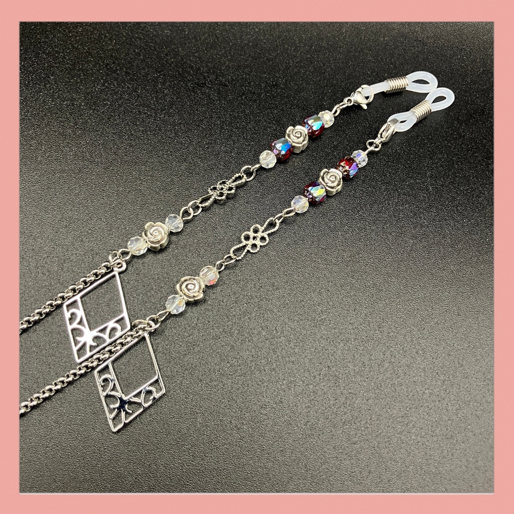 【メガネチェーン】レッド×シルバー メガネチェーン(ニッケルフリー)