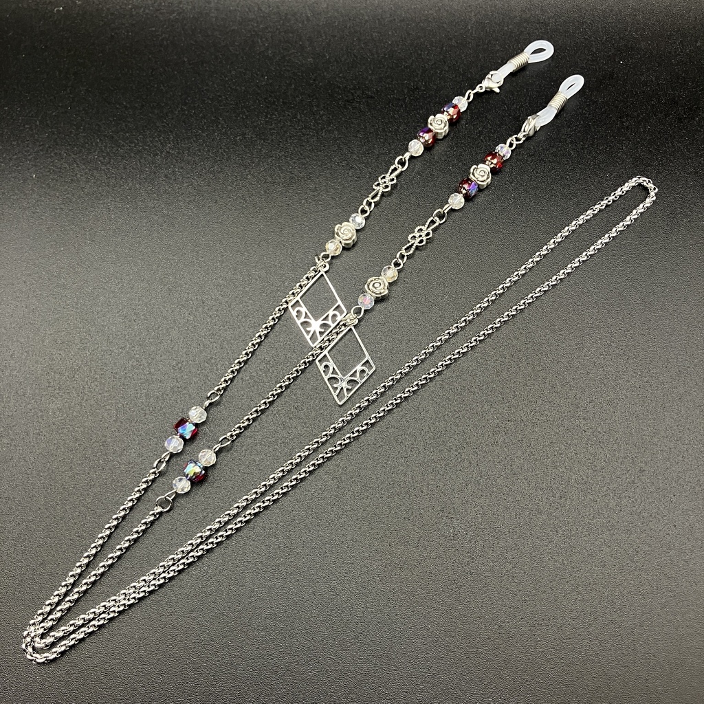 【メガネチェーン】レッド×シルバー メガネチェーン(ニッケルフリー)