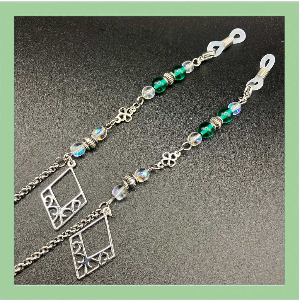 【メガネチェーン】グリーン×シルバー メガネチェーン(ニッケルフリー)