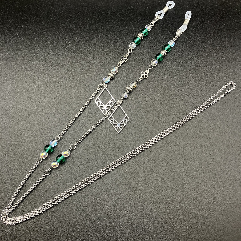 【メガネチェーン】グリーン×シルバー メガネチェーン(ニッケルフリー)