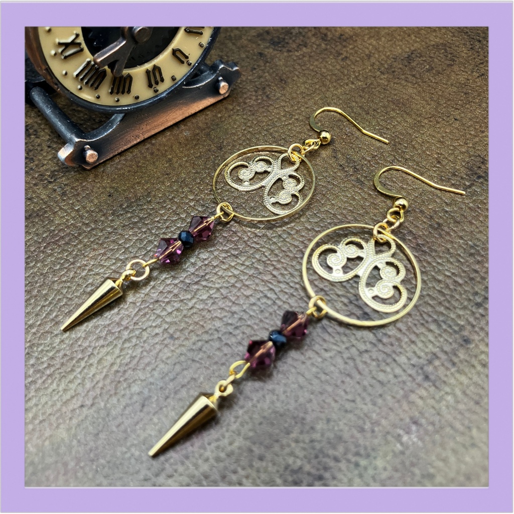 【ピアス イヤリング】パープル×ゴールド　ハンドメイド　ニッケルフリー