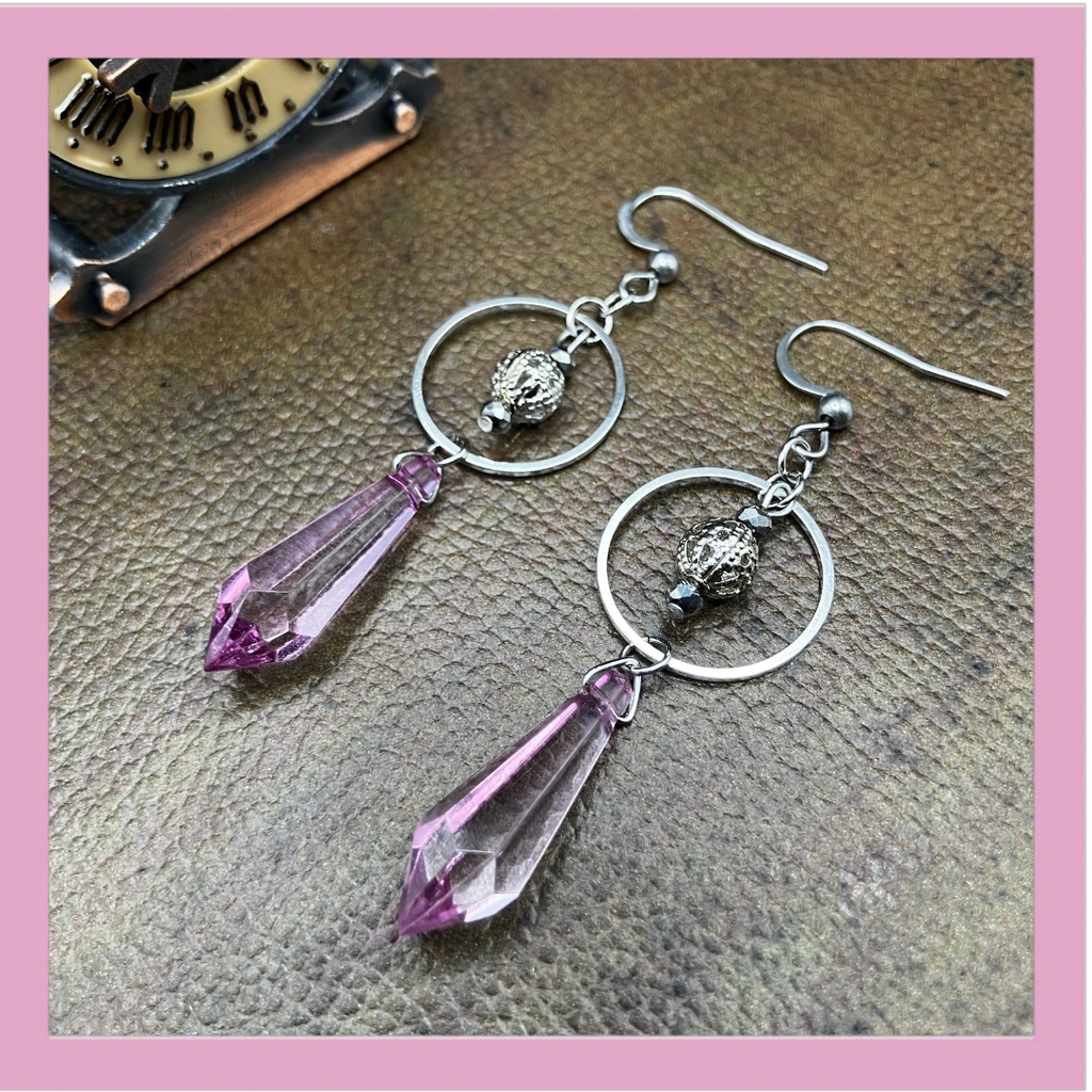 【ピアス イヤリング】ピンク×シルバー ハンドメイド ニッケルフリー