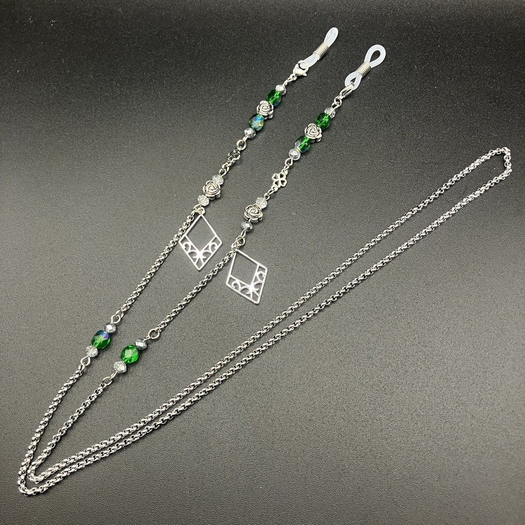 【メガネチェーン】グリーン×シルバー (ニッケルフリー)