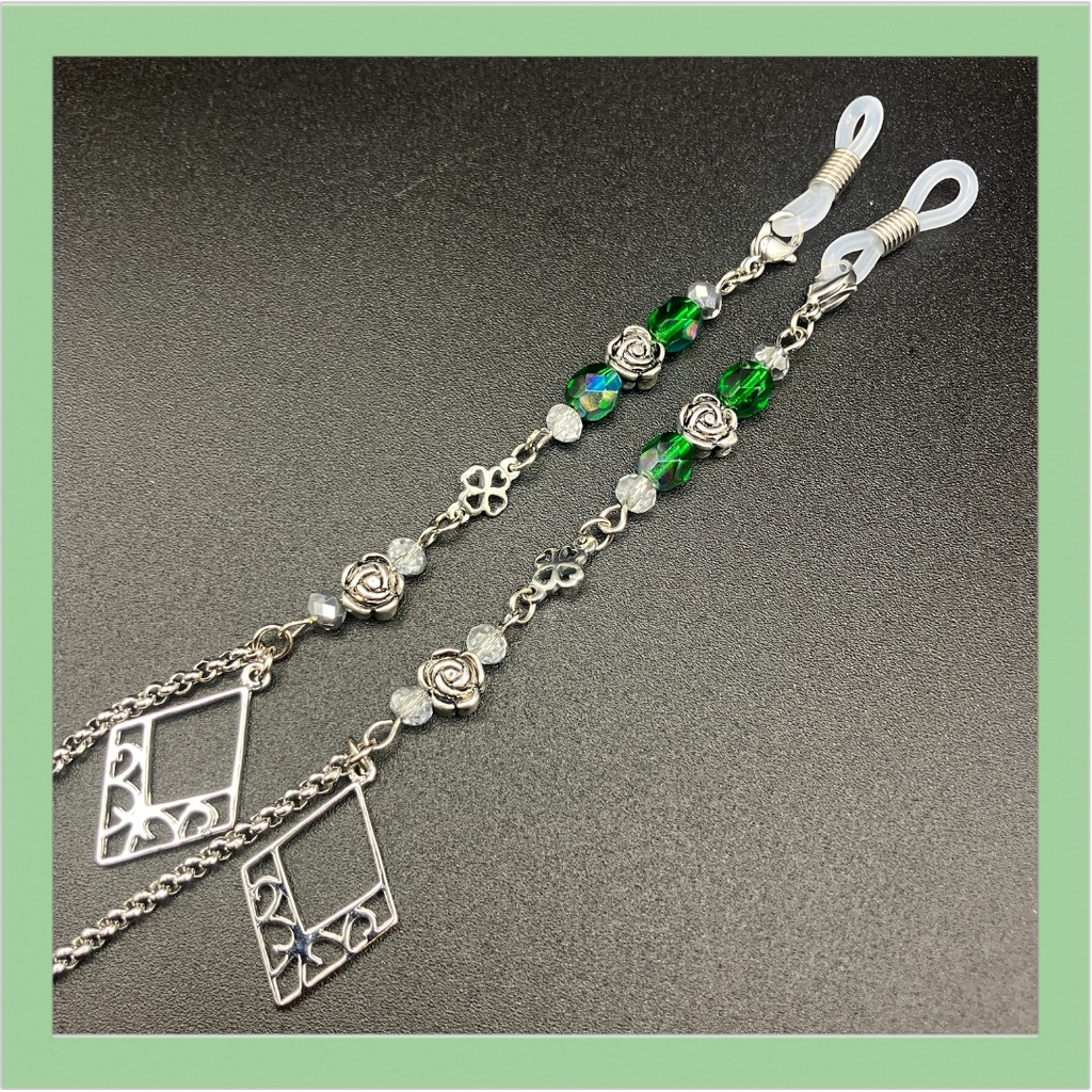 【メガネチェーン】グリーン×シルバー (ニッケルフリー)   