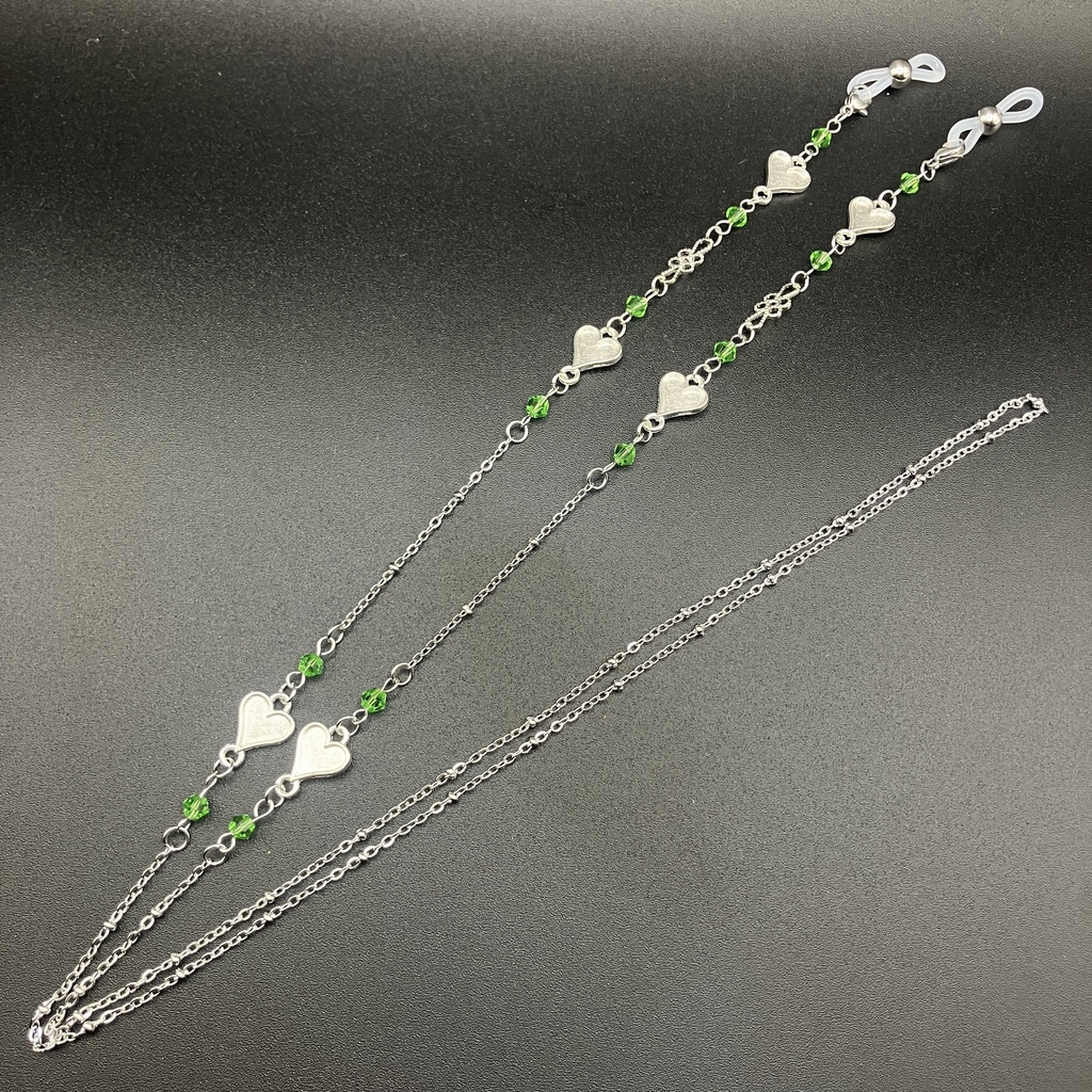 【メガネチェーン】グリーン×シルバー メガネチェーン(ニッケルフリー)