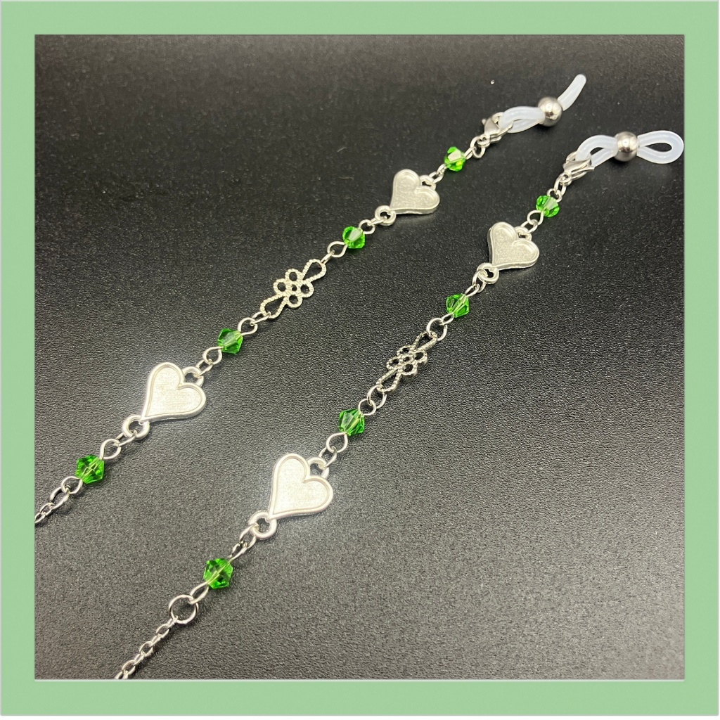 【メガネチェーン】グリーン×シルバー メガネチェーン(ニッケルフリー)