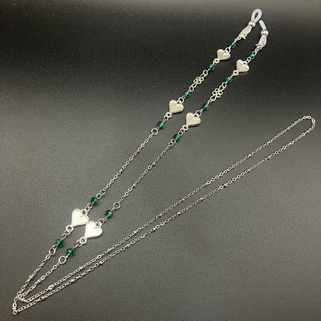 【メガネチェーン】グリーン×シルバー (ニッケルフリー)