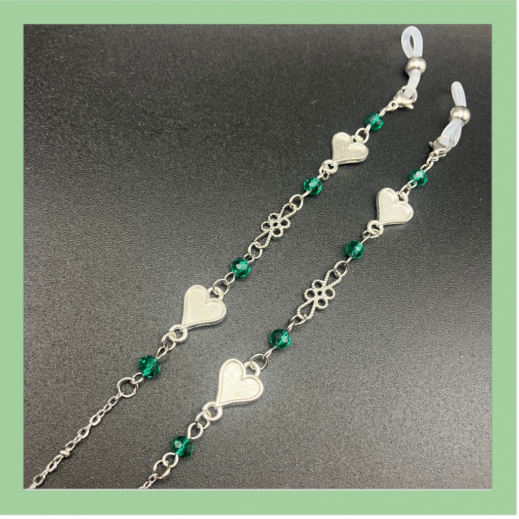 【メガネチェーン】グリーン×シルバー (ニッケルフリー)   