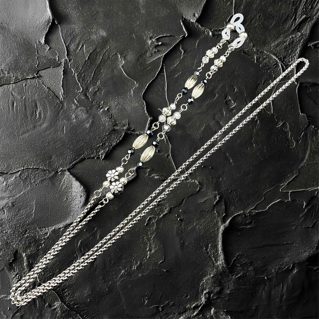 【メガネチェーン】ブラック×シルバー (ニッケルフリー)ハンドメイド