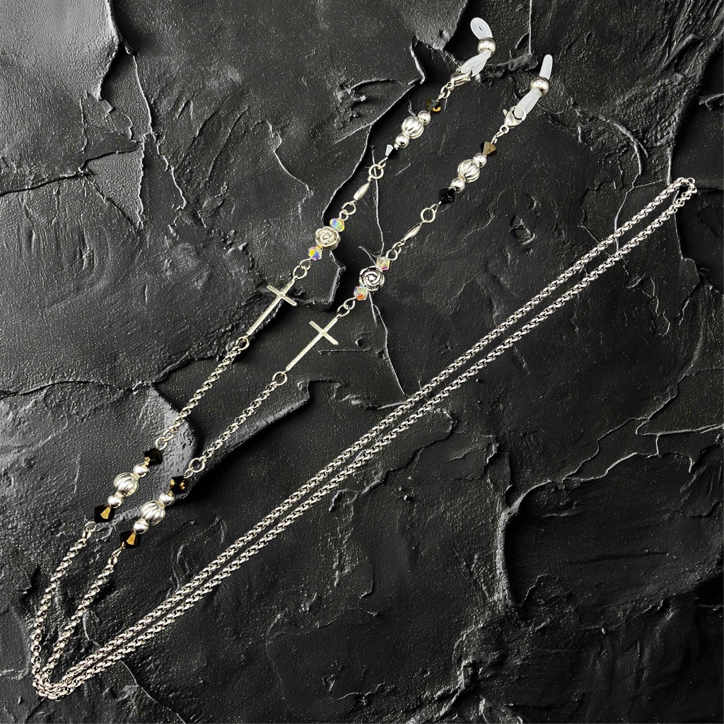 【メガネチェーン】ブラック×シルバー (ニッケルフリー)ハンドメイド