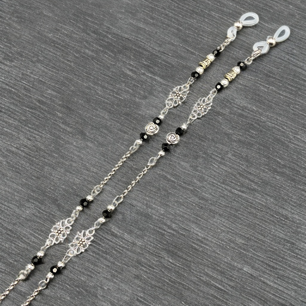 【メガネチェーン】ブラック×シルバー　(ニッケルフリー)ハンドメイド