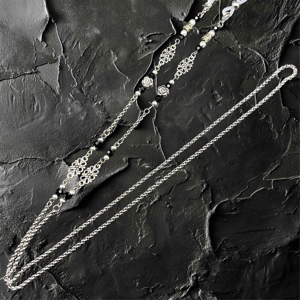 【メガネチェーン】ブラック×シルバー (ニッケルフリー)ハンドメイド