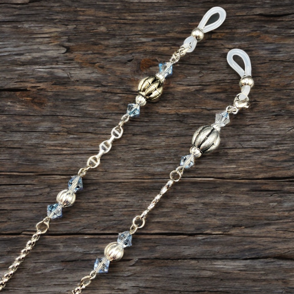 【メガネチェーン】グレー×シルバー (ニッケルフリー)ハンドメイド