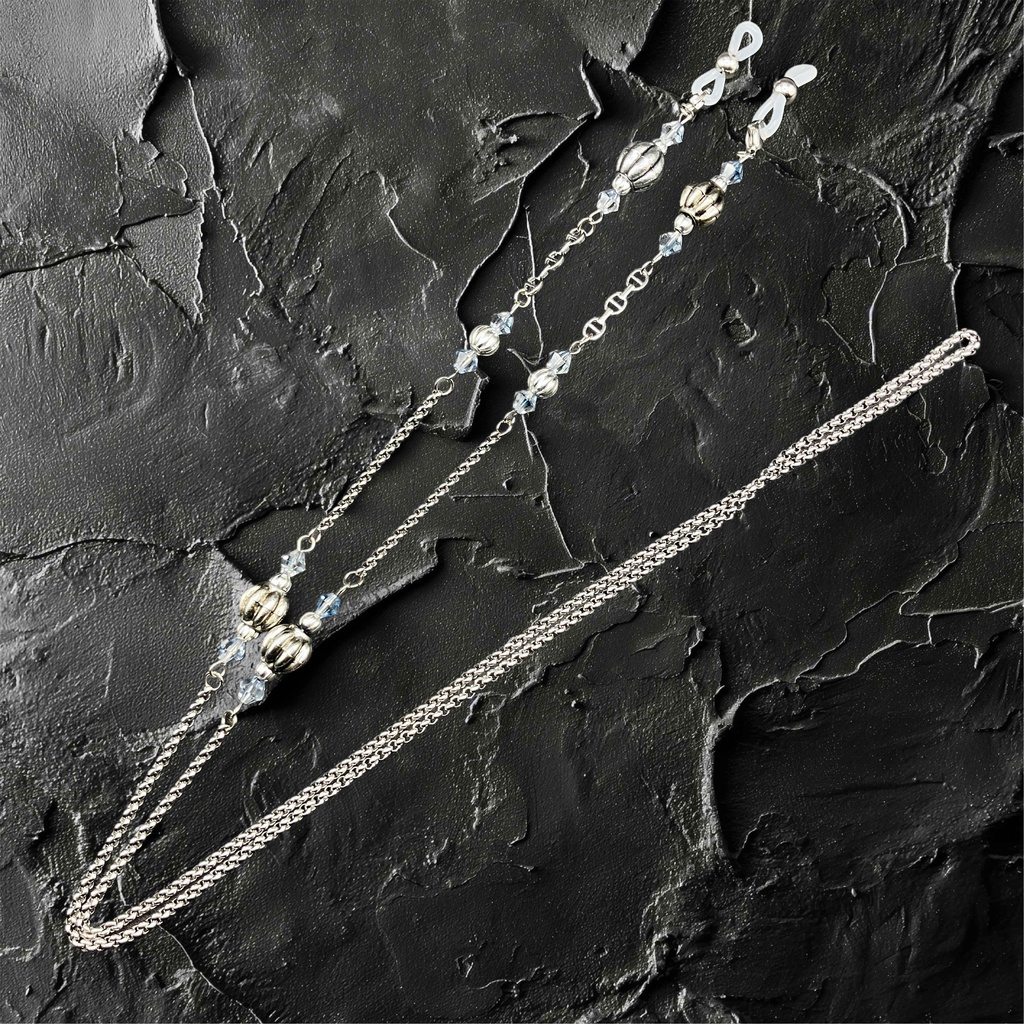 【メガネチェーン】グレー×シルバー (ニッケルフリー)ハンドメイド