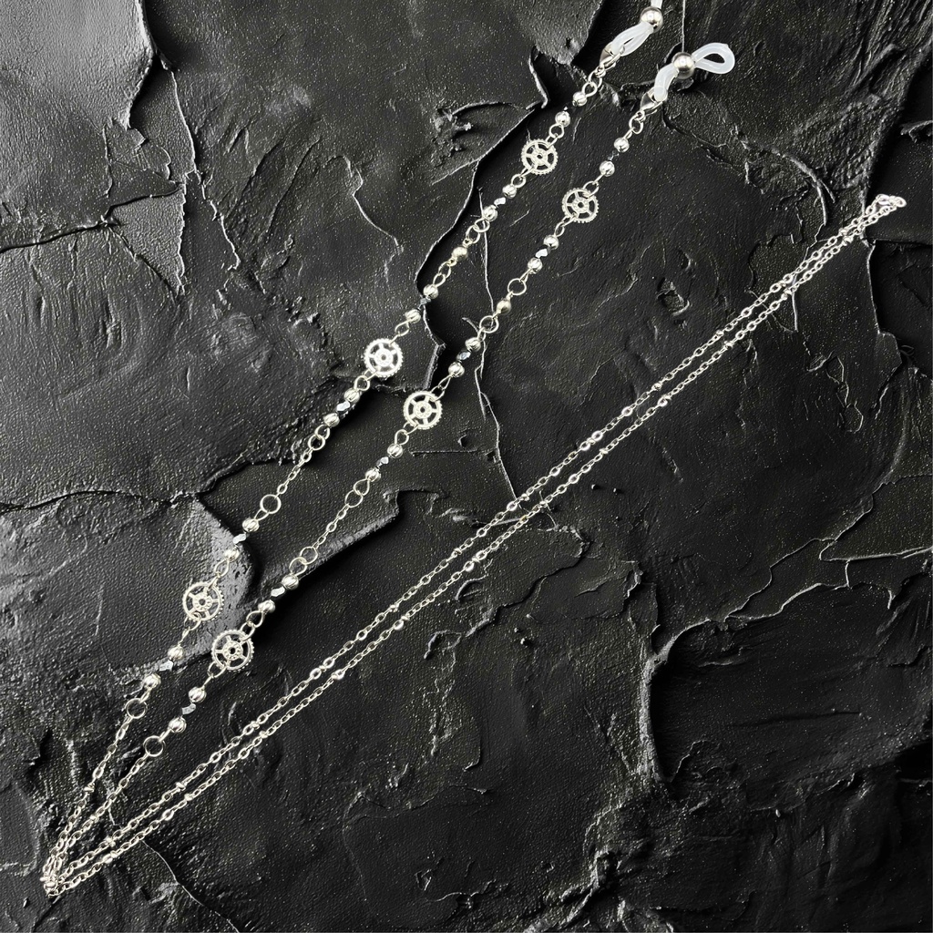 【メガネチェーン】ブラック×シルバー (ニッケルフリー)ハンドメイド