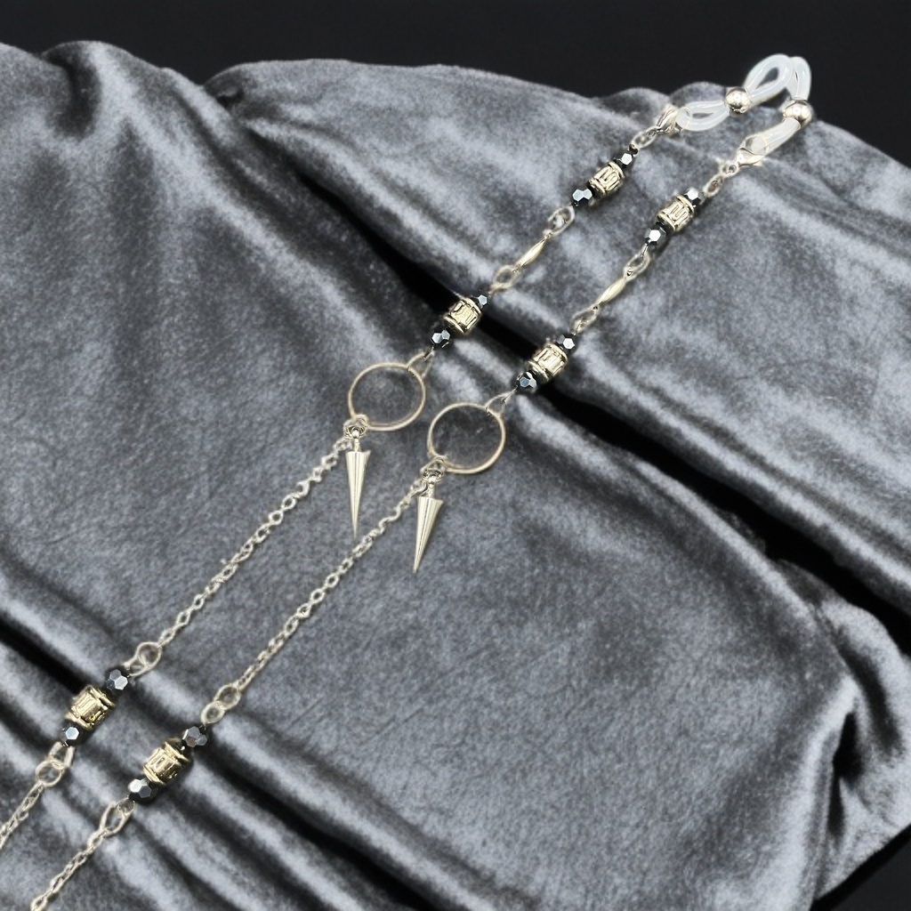 【メガネチェーン】ブラック×シルバー　(ニッケルフリー)ハンドメイド