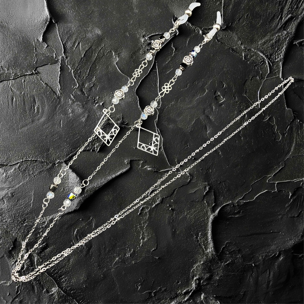 【メガネチェーン】ブラック×シルバー (ニッケルフリー)ハンドメイド