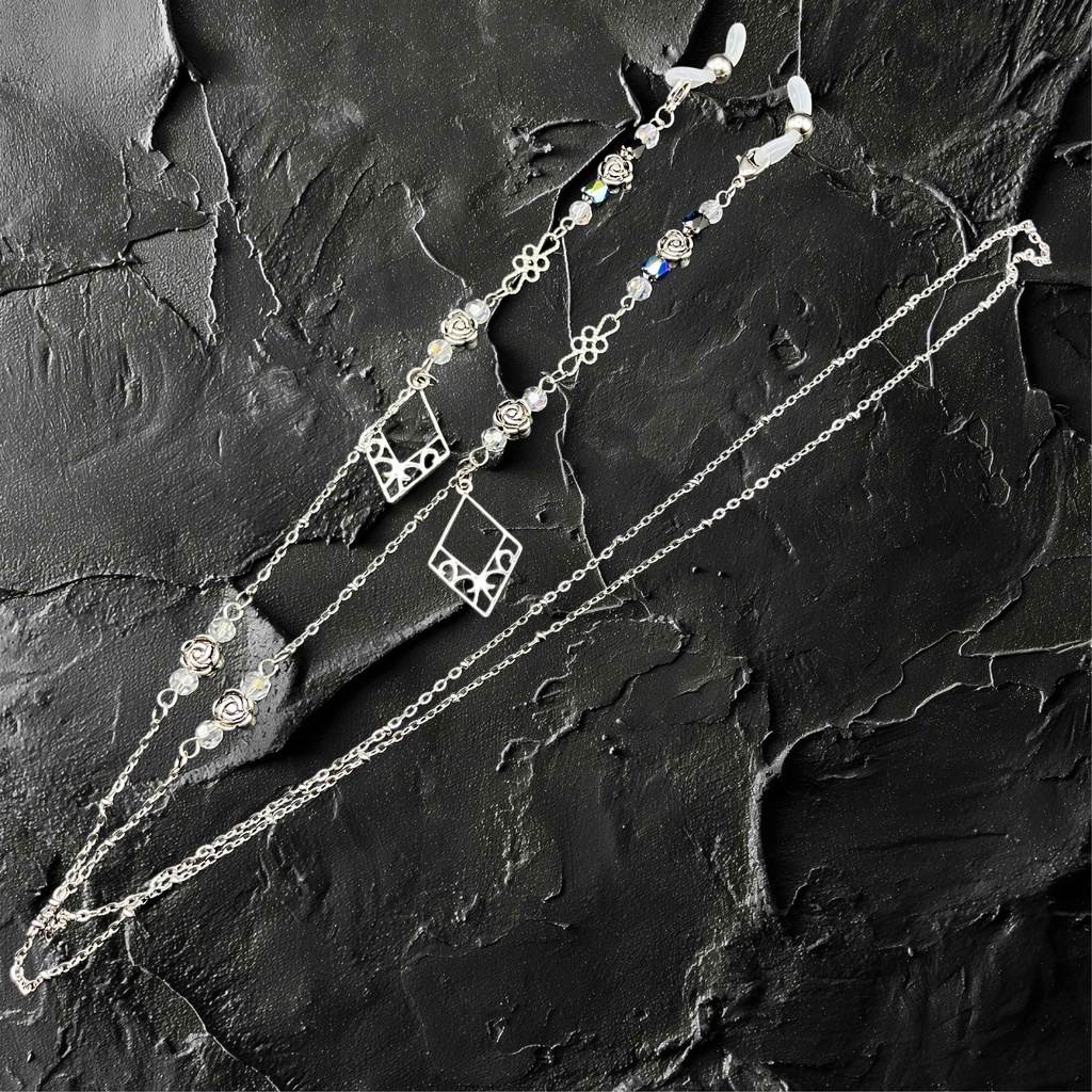 【メガネチェーン】ブラック×シルバー (ニッケルフリー)ハンドメイド