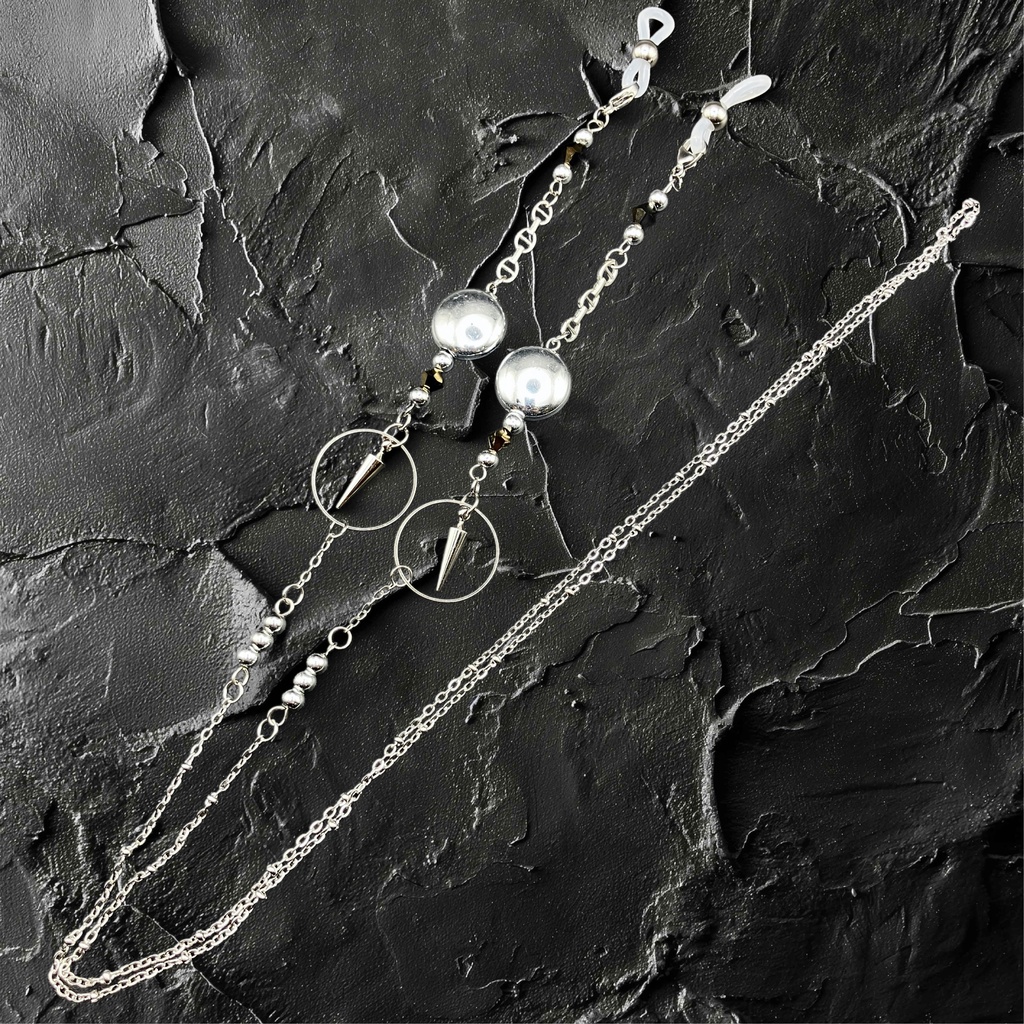 【メガネチェーン】ブラック×シルバー (ニッケルフリー)ハンドメイド
