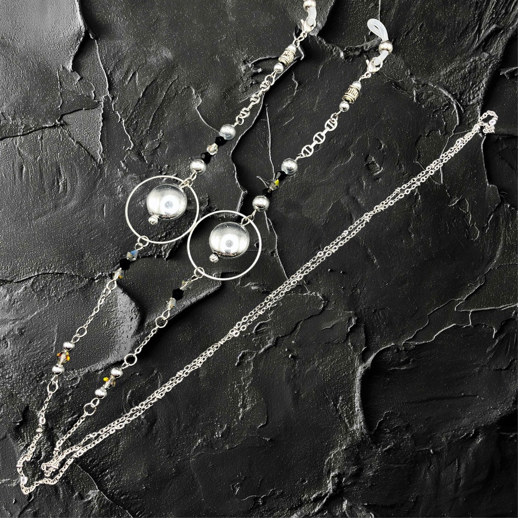 【メガネチェーン】ブラック×シルバー (ニッケルフリー)ハンドメイド