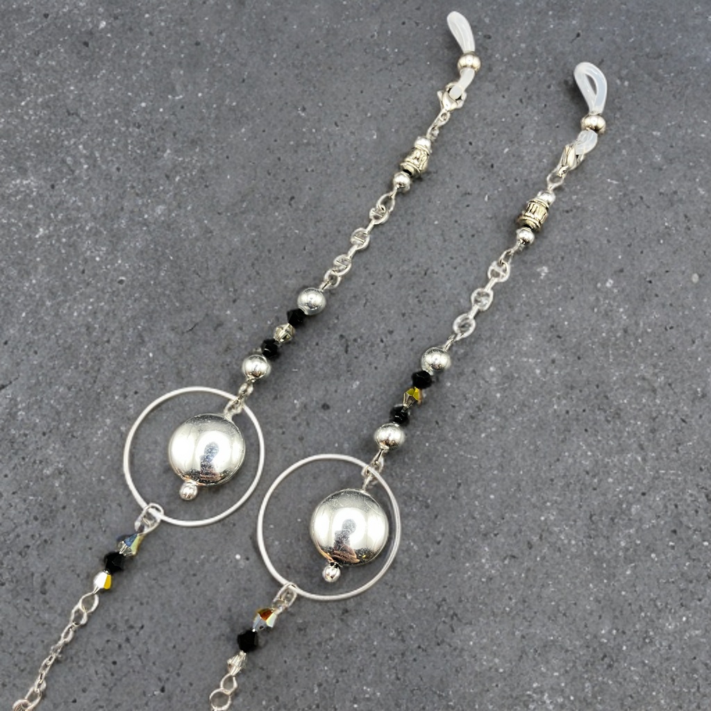 【メガネチェーン】ブラック×シルバー (ニッケルフリー)ハンドメイド