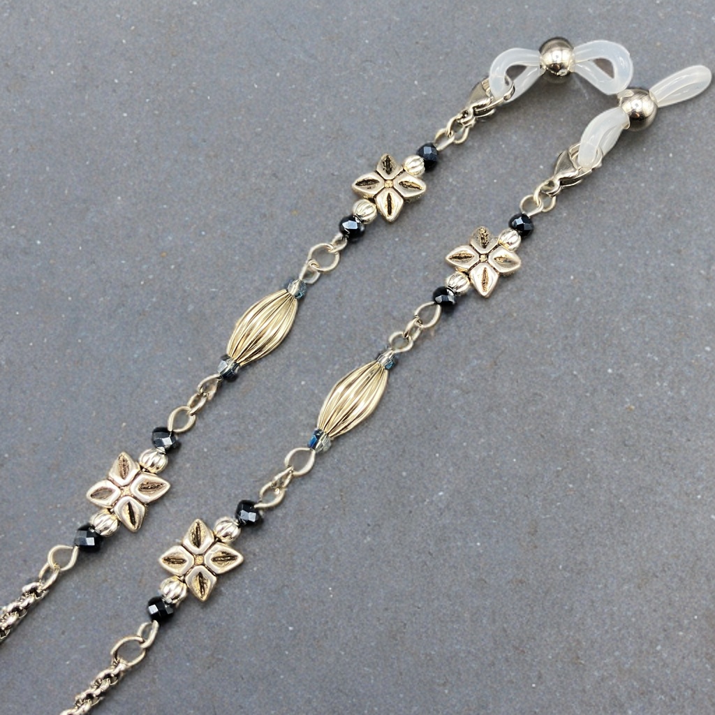 【メガネチェーン】ブラック×シルバー　(ニッケルフリー)グラスコード