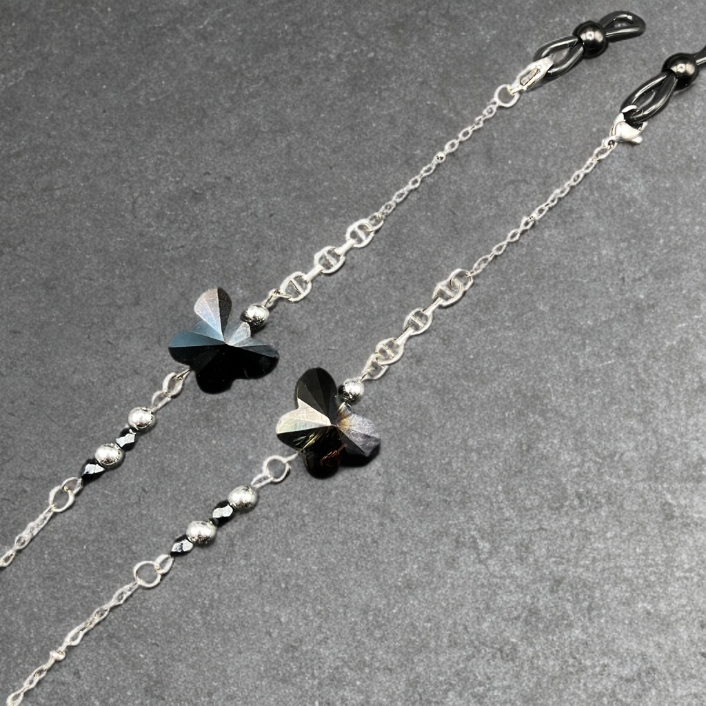 【メガネチェーン】ブラック×シルバー　(ニッケルフリー)グラスコード