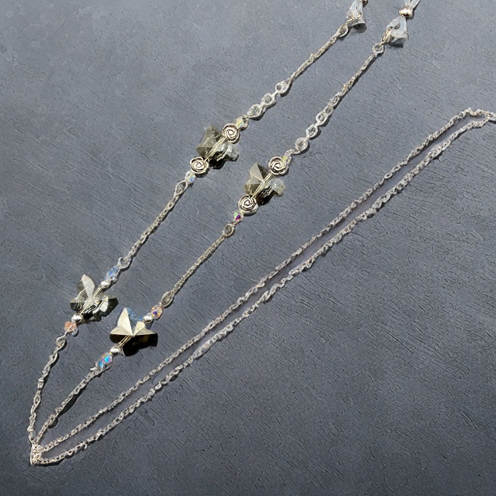 【メガネチェーン】クリア×シルバー (ニッケルフリー)グラスコード