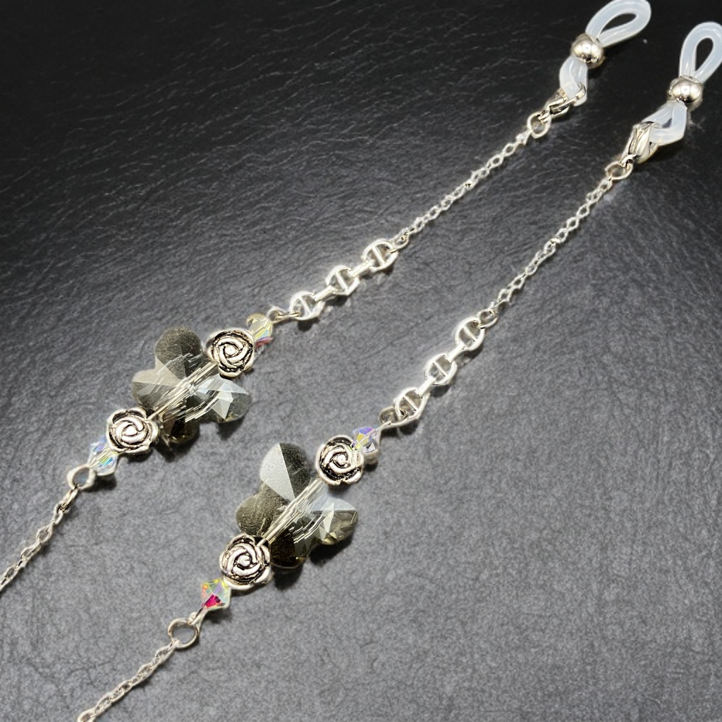 【メガネチェーン】クリア×シルバー　(ニッケルフリー)グラスコード