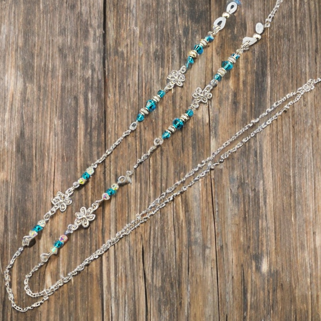 【メガネチェーン】ブルー×シルバー (ニッケルフリー)ハンドメイド