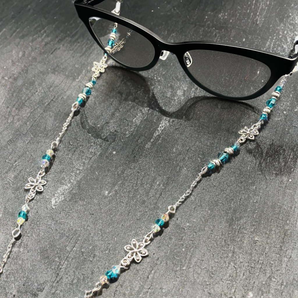 【メガネチェーン】ブルー×シルバー (ニッケルフリー)ハンドメイド