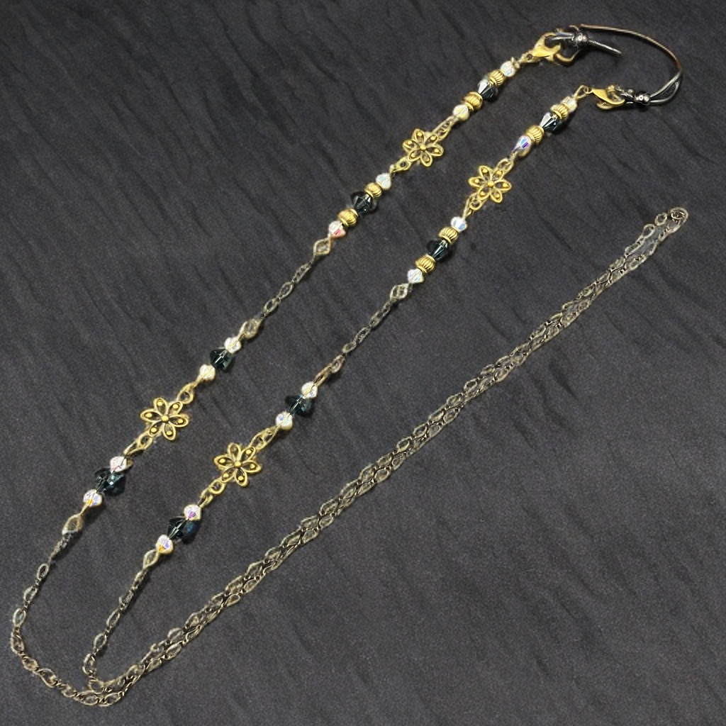 【メガネチェーン】ブラック×金古美 ハンドメイド